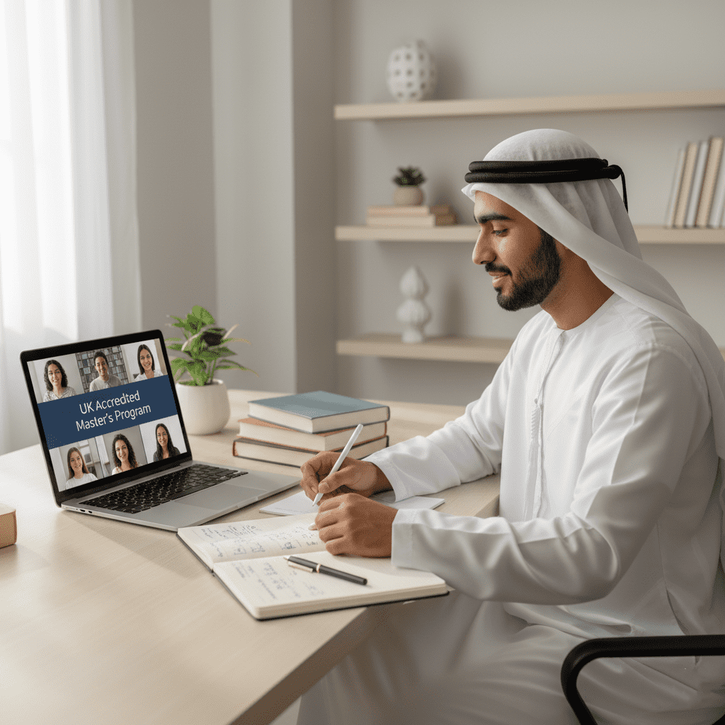  طالب إماراتي يدرس أونلاين للحصول على ماجستير معتمد. 